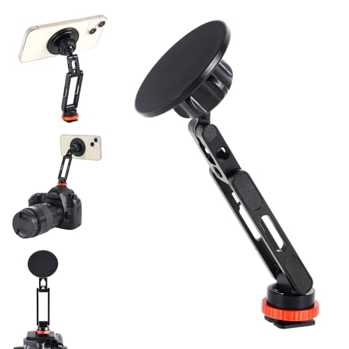 Fukaisu Soporte Teléfono Magnético con 1/4' Tornillo & Zapata Fría, Sostenedor Teléfono Universal para Cámara Trípodes Giratorio Soporte Adaptador para iPhone 17/16/15 & la Mayoría Teléfonos Celulares