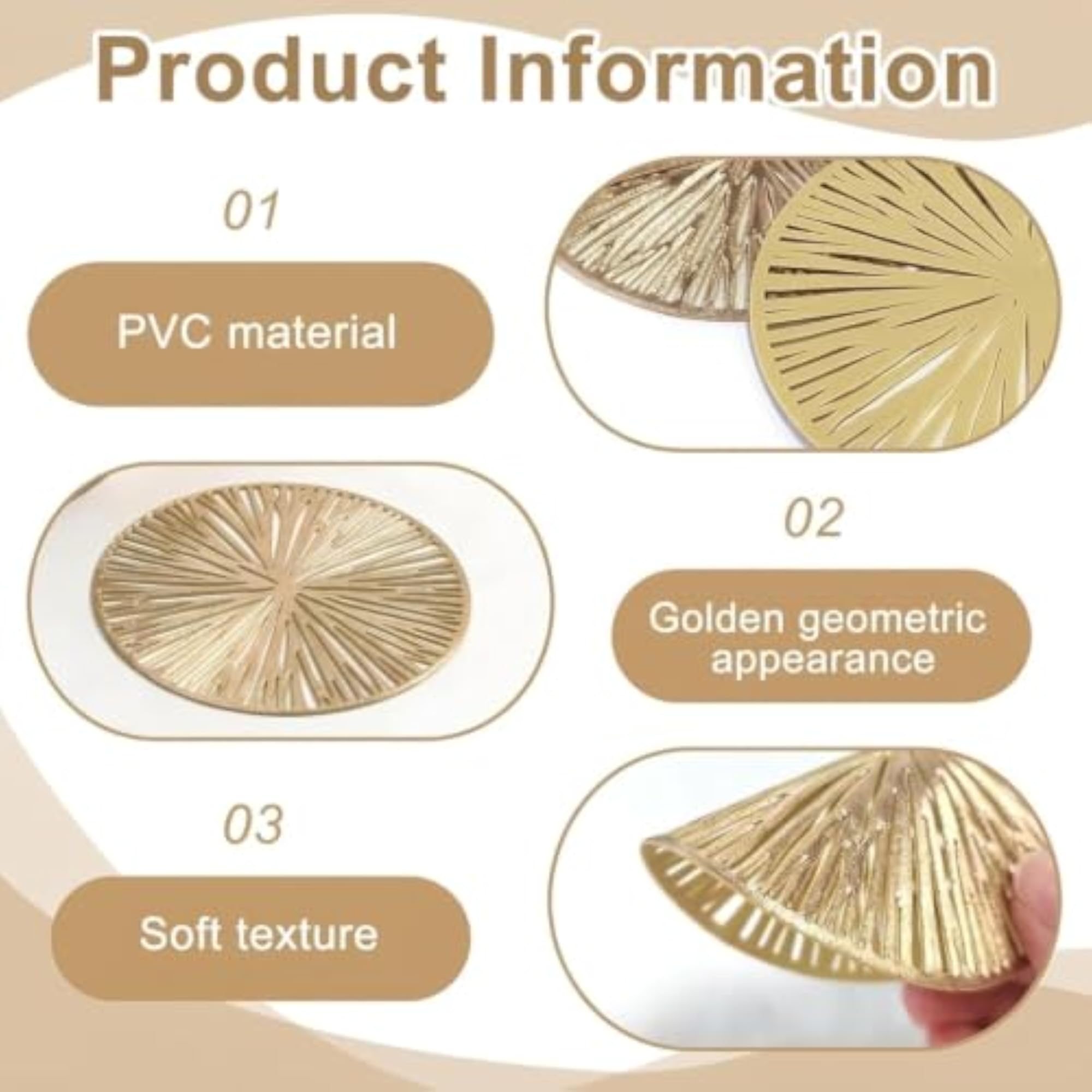 Gold Round Cutout Coaster Set, 6Pcs