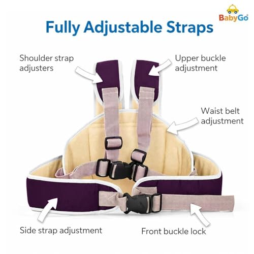 Image of BabyGo Kids Safety Belt for Two Wheeler with Reflective Strips, Portable Baby Safety Belt for 2 Wheeler| Double Buckles for Extra Safety for Kids (Purple)