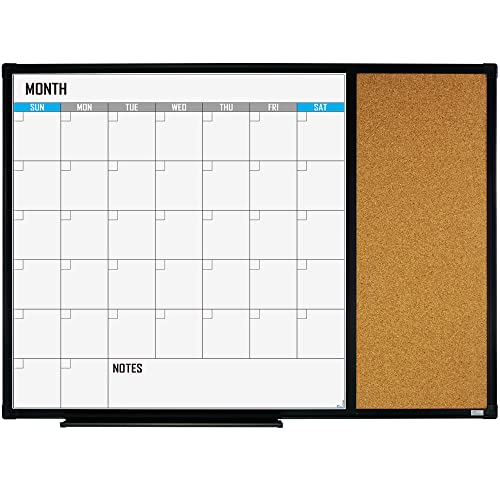 Xboard Dry Erase Calendar Whiteboard 28 X 20 - Combo White Board Calendar Monthly, Magnetic White Board + Corkboard With Black Aluminum Frame #TOP1