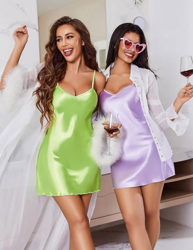 Image of Avidlove Satin Nightgowns for Women Silk Slip Dress Sexy Sleepwear | Adjustable spaghetti straps,elegant V neck,flattering mini lingerie dress,comfortable all day wear