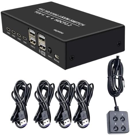 HDMI KVM Switch, 4 Port 4K 60Hz USB 2.0 Switcher for Computer TV Box PC, Compatible for Windows 10 8 8.1 7 XP, for OS X, for, forOS
