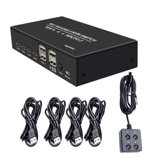HDMI KVM Switch, 4 Port 4K 60Hz USB 2.0 Switcher for Computer TV Box PC, Compatible for Windows 10 8 8.1 7 XP, for OS X, for, forOS
