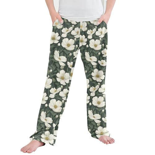 Flowers Long Pajama Pants Elastic Waist PJ Bottoms with Pockets S A111380
