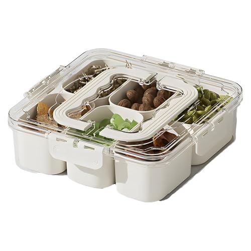 Image of Multi Compartment Storage Container Airtight Acrylic Organizer Box with Lid & Handle, Transparent Section Jar for Dry Fruits Snacks Masala Kitchen Storage (6 grid)