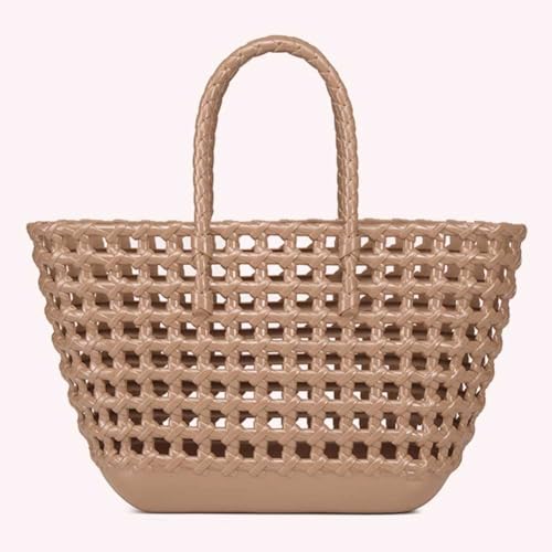 Women Mesh Top-Handle Bag Large Capacity Travel Tote Handbag Solid Color Beach Portable HandleStylish Basket Bag Holl4