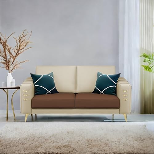 Image of Casaliving Falco 2 Seater Sofa Set for Living Room (Cream Brown Fabric) Premium Fabric Sofa