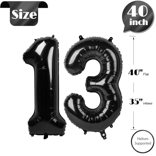 Image of Black Number 13 Balloon 40 Inch, 13th Birthday Party Decorations, Giant 13 Foil Balloon for Party Supplies