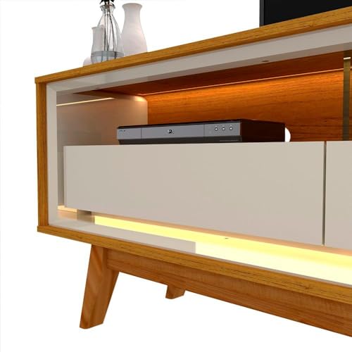 Painel Ripado com Rack para Tv até 75 Polegadas Led 3 Gavetas 2 Prateleiras com Pés 230cm Nobre Geli