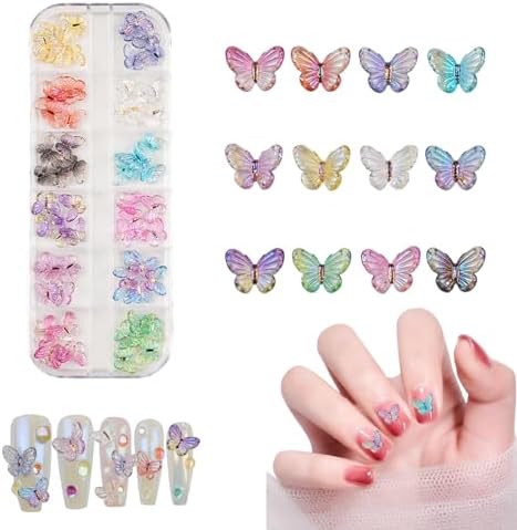 Amazon | ネイルパーツ 蝶々 12グリッド 3D 立体 カラフル 蝶 パーツ  