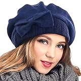 VECRY Women's 100% Wool Bucket Hat Felt Cloche Beret Dress Winter Beanie Hats (Beret-Navy)