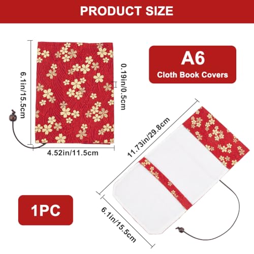 CRASPIRE Cherry Flower Book Protector Cloth Book Cover Adjustable Red Book Sleeve Soft Cloth Book Cover Retro for A6 Paperbacks Hardcover Books Classroom Students Teacher Book Lover - Image 2