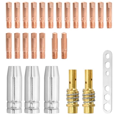 26 Piezas Accesorios de Soldadura Consumibles de Máquina de Soldadura, Difusor, Portaboquillas, Consejos de Contacto para Antorcha de Soldadura MIG15AK（0.8mm, 1.0mm, 1.2mm）