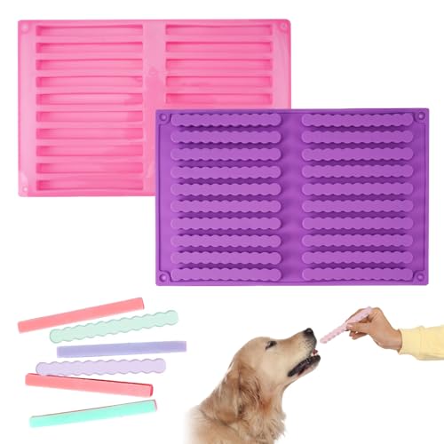 2 Stück Silikonform Hundeleckerli (26x17 cm), 20 Streifen Hunde Backmatte, Wiederverwendbar Riegel Silikonform, Silikon Backmatte Hundekekse für Diy Hunde-Snack-Sticks, Hundekeks-Kausticks