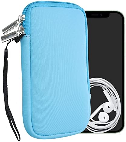 kwmobile Neoprene Phone Pouch Size XL - 6.7/6.8" - Universal Cell Sleeve Mobile Bag with Zipper, Wrist Strap - Light Blue