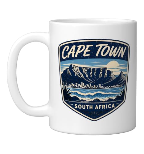 Cape Town South Africa Vintage Travel Badge Ceramic Mug, White, 11oz