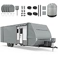 Tomudour Upgraded 7 Layers RV Cover, Extra-Thick Travel Trailer Cover for 24'1''-27', Heavy Duty Camper Cover with 8 Gutter Covers, Jack Cover, 4 Tire Covers, Weatherproof & Anti-UV RV Trailer Covers