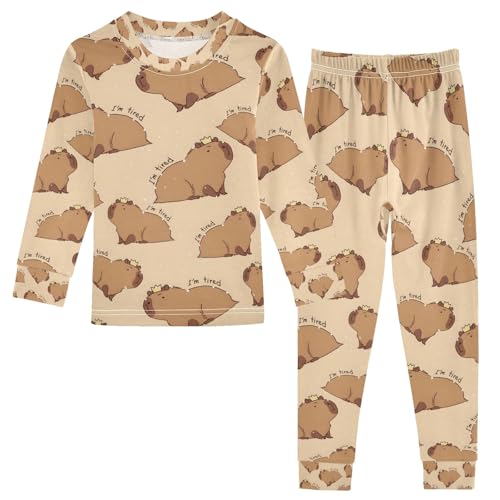 senya I'm So Tired Cute Capybara Pajamas Set Long Sleeve Soft Cotton Sleepwear 2 Piece