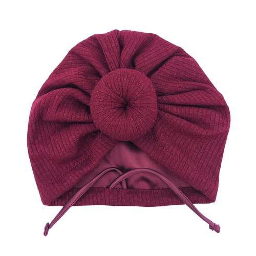Image of Silky Satin Lined Turban Hat for Babies Infant Toddler Girls Boys Bonnet Newborn Cotton Beanie Little Kids Shower Caps