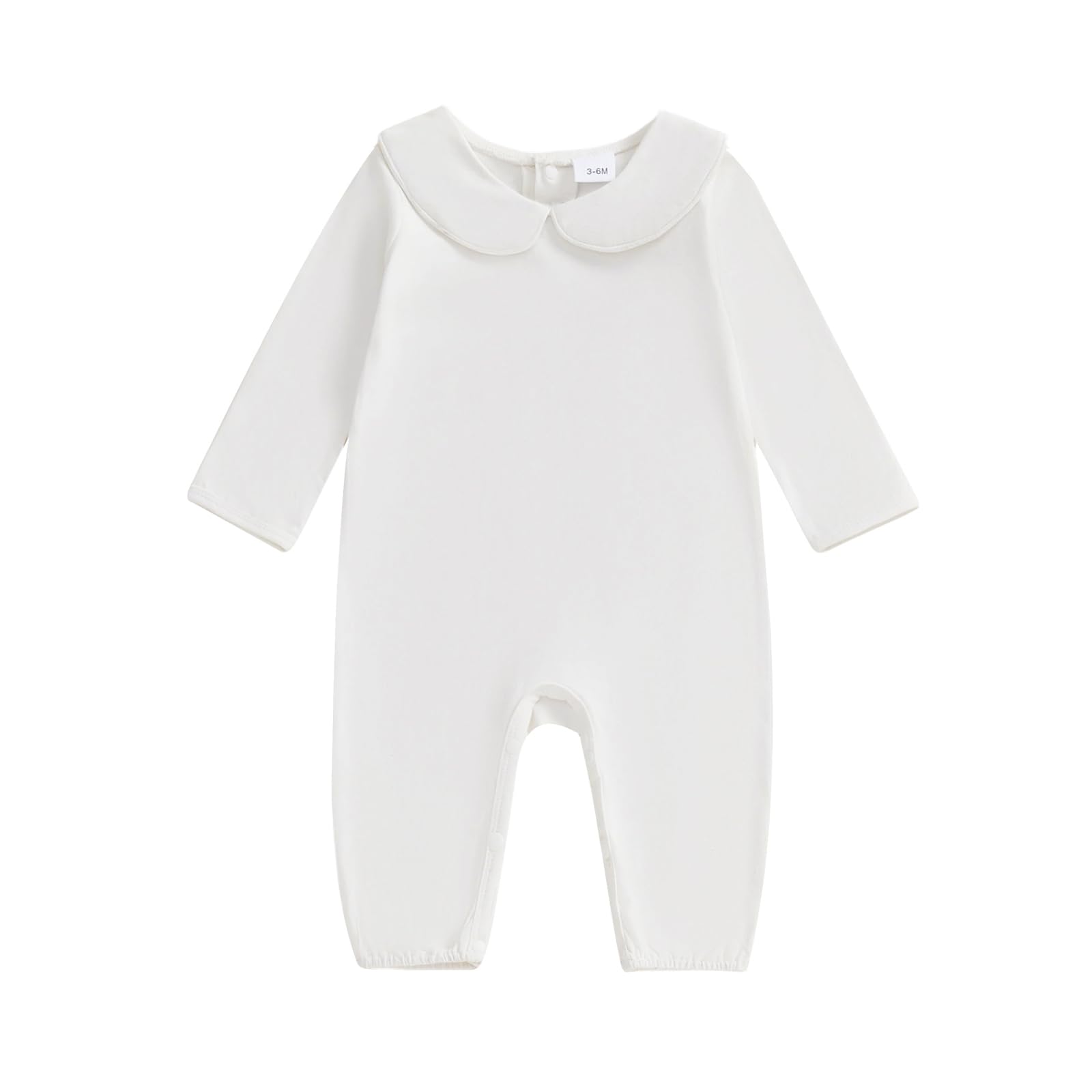 Merqwadd Baby Coming Home Outfit Boy Girl Cotton Long Sleeve Romper Jumpsuit Plain One-Piece Clothes Piping Collar-white Newborn