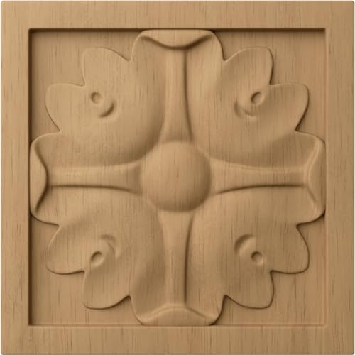 3" W x 3" H x 5/8" P Small Edinburgh Square Rosette, Rubberwood