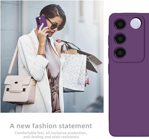 Image of DIZORO Microfiber Candy Case Compatible for Vivo V27 5G Smooth Touch Cushion Liquid Soft Silicone Gel Rubber Phone Cases Non-Slip Full Body Protective Shockproof Back Cover (Voilet)