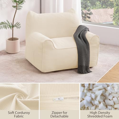 HOMMPA Bean Bag Chair for Adults with Armrests- Cat Shaped Large Comfy Beanbag Lazy Floor Sofa Chair for Living Room Bedroom Dorm Beige - image 3