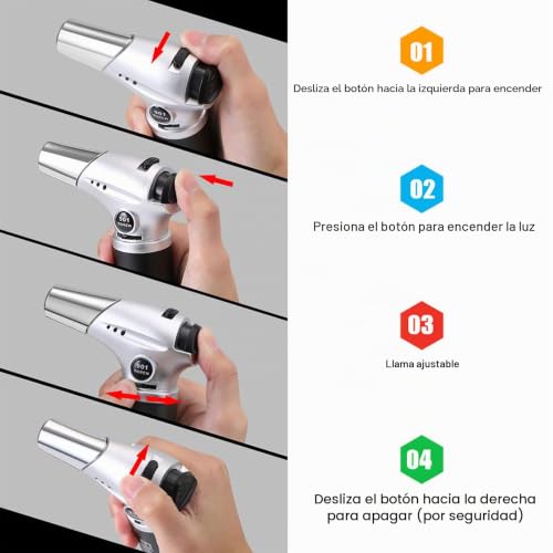 Miniatura 4 de Flintronic Soplete De Cocina, Antorcha De Cocina, Antorcha De Butano Rellenable Con Cierre De Seguridad, Llama Ajustable Con 2 Cepillos De Silicona Para Cocinar, Barbacoa, Gas Butano No Incluido