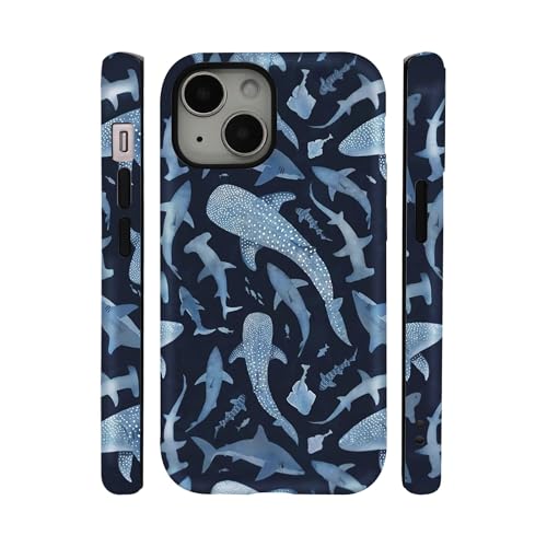 qizjio Aesthetic Shark and Whale Art Phone Case – Cute Ocean Animal, Slim Protective Cover for iPhone 12 Mini/13 Mini