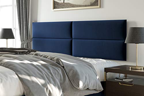 VANT Upholstered Headboards - Accent Wall Panels - Velvet Navy - Queen/Full - Set of 4 Panels (Each Individual Panel 30"x11.5") - Thumbnail 2