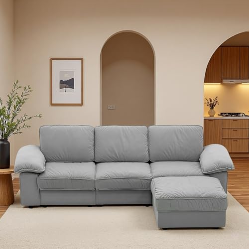 Upholstered L-Shaped Sectional Sofa Velvet Gray Modern Storage Design Apartment