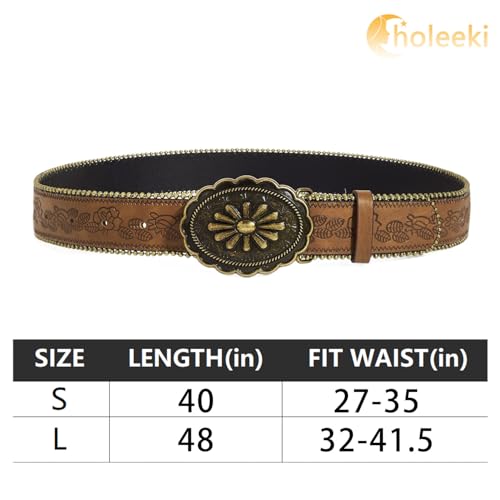 Western Cowgirls Belt for Women Brown Leather Belts for Jeans Pants Dresses Men Country Belt with Vintage Buckle4