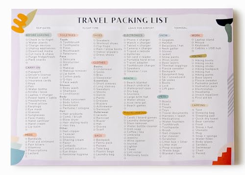 Travel Packing List | 8' x 11' Notepad | 40 Thick Premium Pages | Comprehensive Checklist Memo Pad |...
