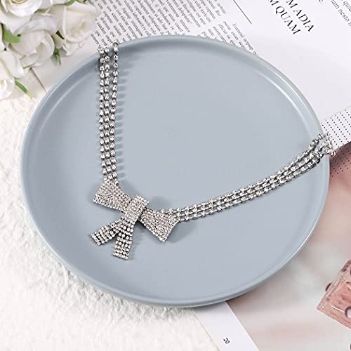 Jeairts Rhinestone Choker Necklace Bow-Knot Full Crystals Necklaces Silver Sparkly Necklace Chain Jewelry Fashion Party Accessories For Women And Girls #TOP1