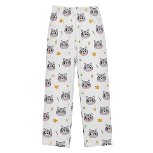 Boys' Pants Funny Raccoon Face Floral Long Bottoms Jogger Pants Elastic Waist Trousers with Pockets S-XL
