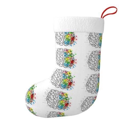 BLWSLC Image géométrique du cerveau avec science - Bas décoratifs de Noël imprimés - Peuvent être accrochés sur les cheminées et les rebords de fenêtre