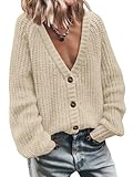 LILLUSORY Women's Chunky Cropped Oversized Cardigan Sweater 2025 V Neck Knit Cute Fall Casual Fashion Outfit Jacket Apricot M