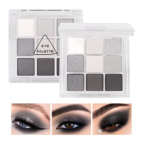 Black Smokey Gray Silver Glitter Shimmer Eye Eyeshadow Makeup Palette,9 Colors Cool Toned Matte Glitter Eyeshadow Palette Make Up Black Radiance Eyeshadow Palette Sombras De Ojos Profesional(A) #TOP4