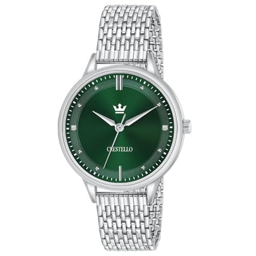 Image of CRESTELLO Stainless Steel Chain Analog Wrist Watch for Women (Silver /Pink /Green /Blue Dial) | CR-L154-CH