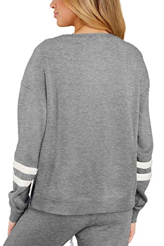 Womens Soft Crewneck Lounge Sets 2 Pieces Loose Fit Workout Set Sweatsuit Grey M