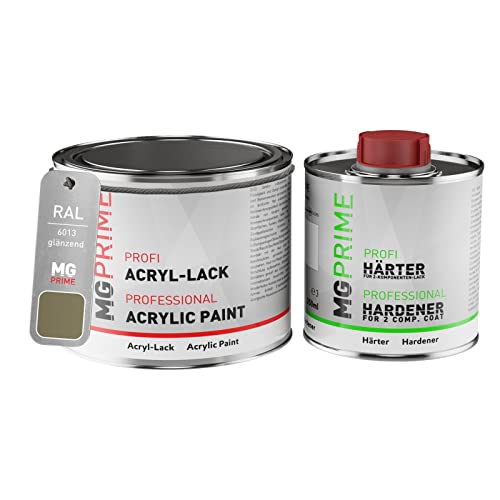 RAL 6013 Vert jonc/Reed green Peinture acrylique brillante Pot de 0,75 litre / 750 ml, y compris le durcisseur