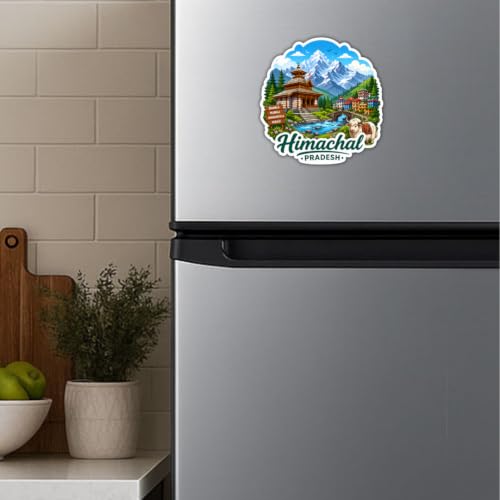 Image of Himachal Theme Souvenir Wooden Fridge Magnet for Refrigerator - Printed Fridge Magnet for Kitchen & Fridge Decor | Perfect Souvenir Gift | Fridge Decoration | Size 3x3 Inches | Pack of 1