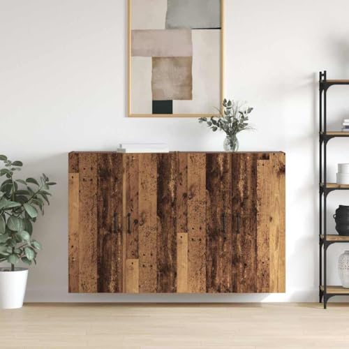 kithwjll Juego de 2 armarios de pared con aspecto de madera envejecida, 69,5 x 34 x 90 cm, armario colgante de madera con 4 puertas, armario de almacenamiento moderno para salón, pasillo