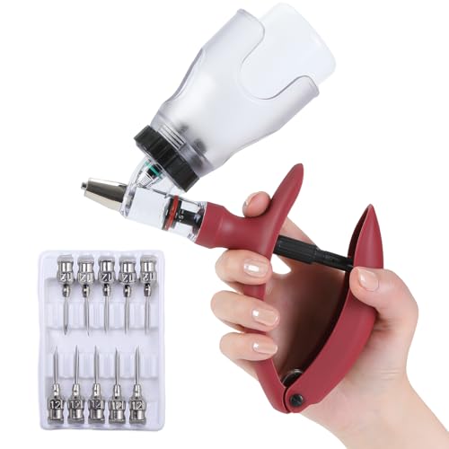 Image of 5ML Livestock Syringe Gun, Automatic Self Refill Injection Gun Continuous Adjustable Bottle Attachment Livestock Animal Syringe with 10 Needles, for Chicken, Duck, Pig, Sheep, Cow Poultry (Rose Red)