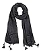 stylesilove Womens Fashion Plaid Tassel Garment Dye Cotton Scarf Soft Shawls Wrap (Black)