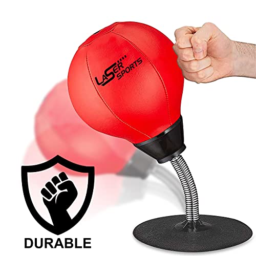 Laser Sports Desktop Punching Bag - Stress Buster With Suction Cup For Office Table And Counters - Heavy Duty Stress Relief Desk Punch Ball - Fun Gift For Party - Perfect For Kids And Adults #TOP1