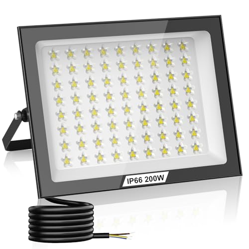 Hondony 200W Led Floodlight Outdoor, 6500K LED Outdoor Security Lights, Waterproof IP66, Cold White Wall Light for Yard Garden Garage Patio Warehouse