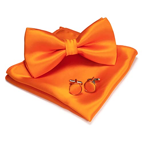 JEMYGINS Pajarita de satén para hombre y pañuelo con gemelos conjuntos, Naranja4., M Cover