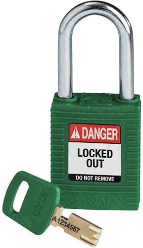 Brady NYL-GRN-38ST-KD, 150368 Nylon Lockout Padlock, Green (Pack of 10 pcs)