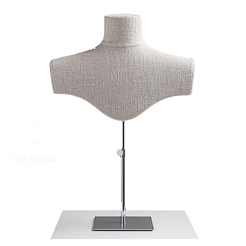 Porte Bijoux Collier en lin présentoir buste 3D collier organisateur bijoux présentoir avec base en métal, hauteur réglable collier bijoux présentoir buste support Présentoir Bijoux(Silver)